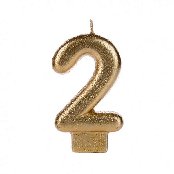 Vela de Aniversário Glitter Dourado 7,5cm Número 2 com 1 unidade
