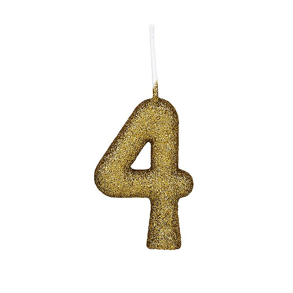 Vela de Aniversário Cintilante Glitter Número 4 Dourada
