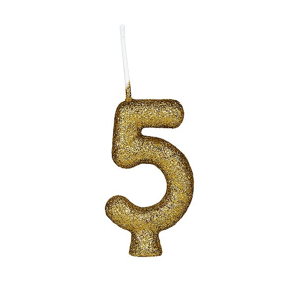Vela de Aniversário Cintilante Glitter Número 5 Dourada