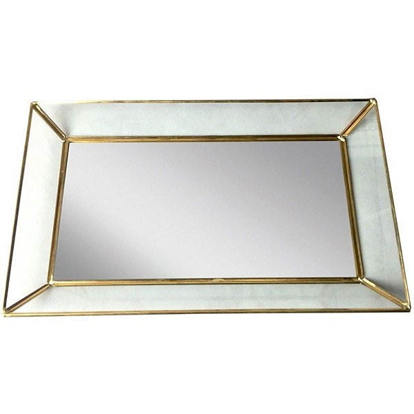 Bandeja Metal e Vidro Espelho 35,5x21x3,5cm