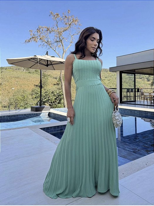 VESTIDO LONGO PLISSADO AYLA