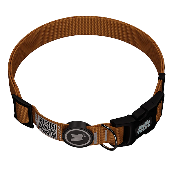 Conjunto Coleira e Guia para Cachorro Premium com QR Code | Ocre | Tamanho P