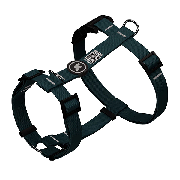 Conjunto Peitoral H e Guia para Cachorro Premium com QR Code | Petróleo