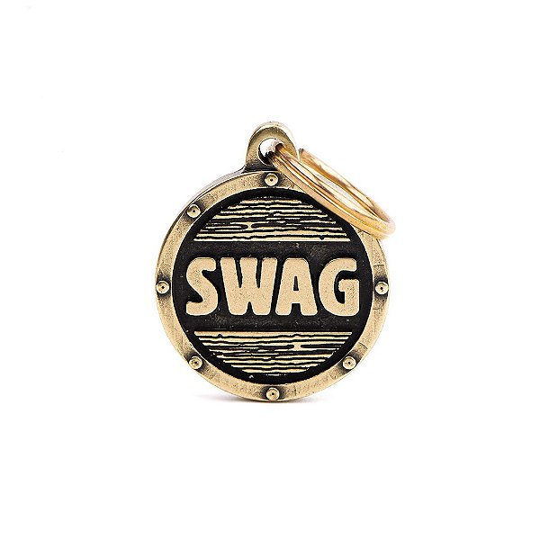 Plaquinha Bronx Círculo "Swag" Futurista em Latão Inglês | Ganhe a Gravação