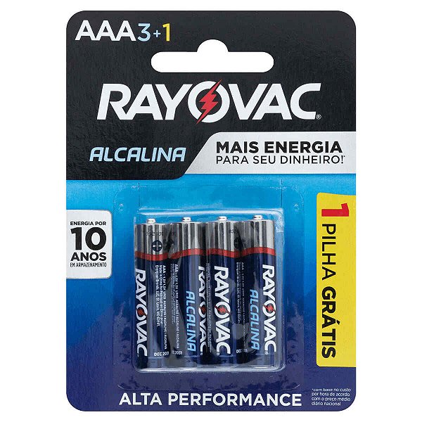 Pilha Palito AAA Alcalina Pague 3 Leve 4 Rayovac
