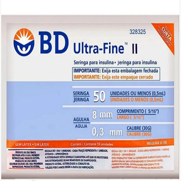 Seringa BD Ultra-Fine 50 UI com Agulha de 8mm 10 Unidades