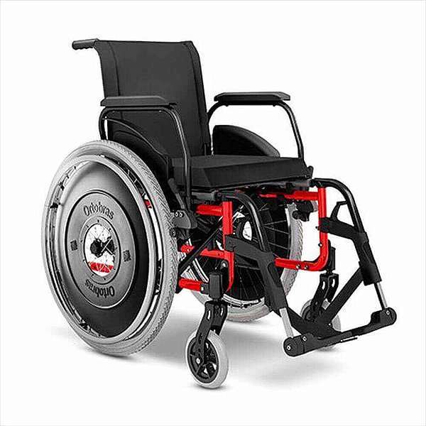Cadeira de Rodas AVD Alumínio Pés Fixos Vermelho Ortobras