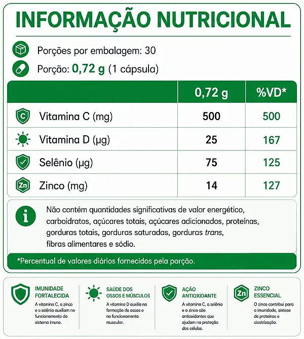Suplemento Imuno Pauher Vitamina C + Zinco 30 Cápsulas - Ortho Pauher