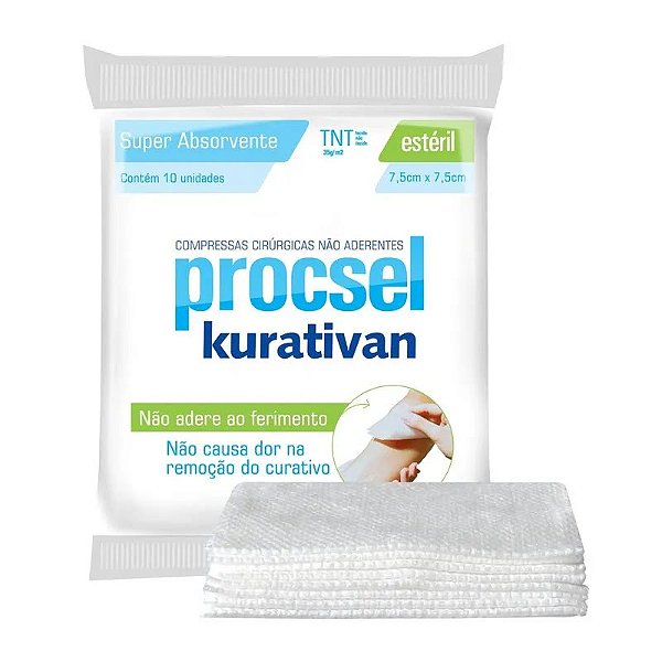 Compressa Cirúrgica Estéril Kurativan Procsel - 7,5x7,5cm - 10 compressas