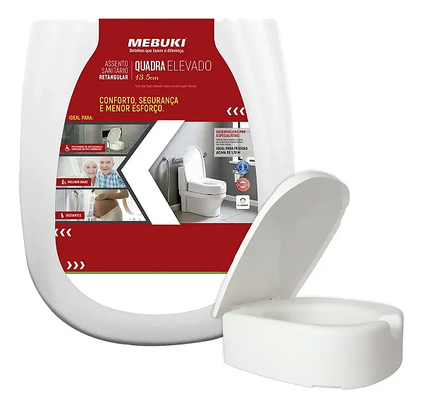 Assento Sanitário Retangular Elevado 13,5cm Atóxica