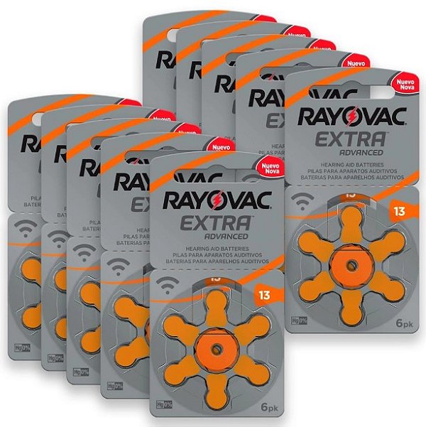 Kit 60 Pilhas Baterias para Aparelho Auditivo Rayovac Tamanho 13