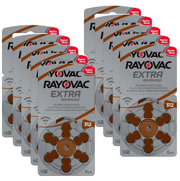 Kit 60 Pilhas Baterias para Aparelho Auditivo Rayovac Tamanho 312