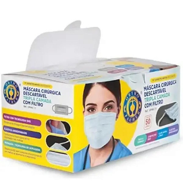 Máscara Cirúrgica com Filtro C/50 Unidades Ref Op44c19 Branca - Ortho Pauher