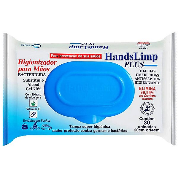 Toalhas Umedecidas Antissépticas Hands Limp Plus - 30 unidades