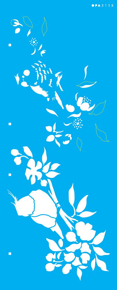 Stencil 17x42 Animais Calopsita Com Cerejeiras - OPA 3158