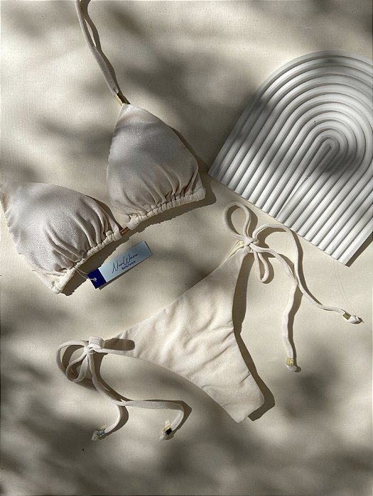 Biquíni Cortininha Off White Calcinha Lacinho