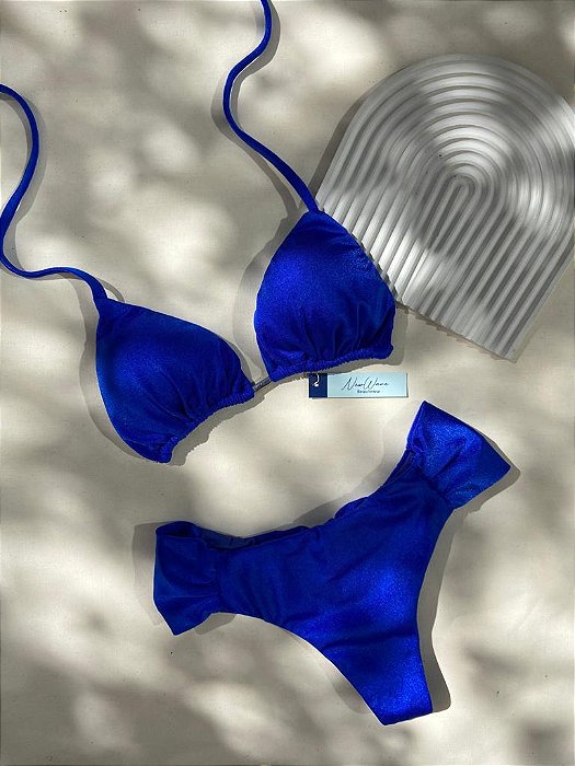 Biquíni Cortininha Azul Royal Calcinha Borboleta