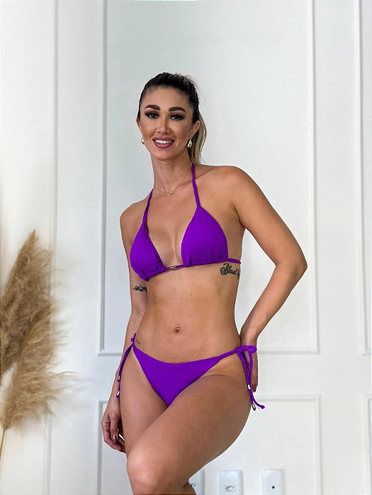 Biquíni Cortininha Roxo Calcinha Lacinho