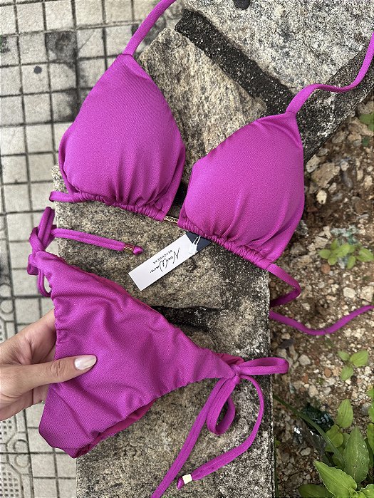 Biquíni Cortininha Fucsia Calcinha Lacinho