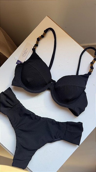 Biquíni Meia Taça Preto Calcinha Borboleta