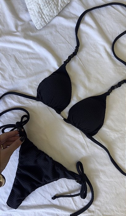 Biquíni Cortininha Preto Lacinho
