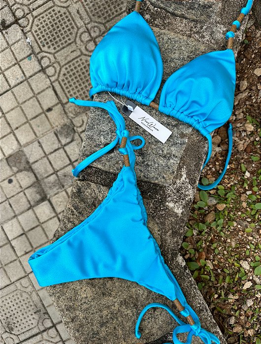 Biquíni Cortininha Azul Celeste Calcinha Lacinho