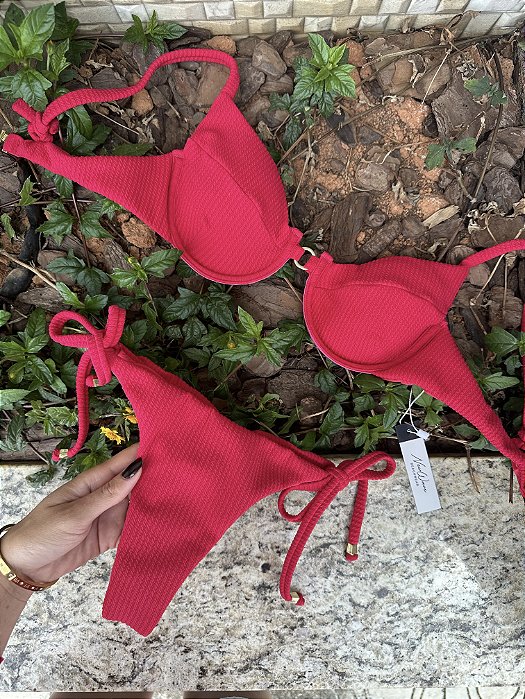 Biquíni Meia Taça Pink Melancia Calcinha Lacinho