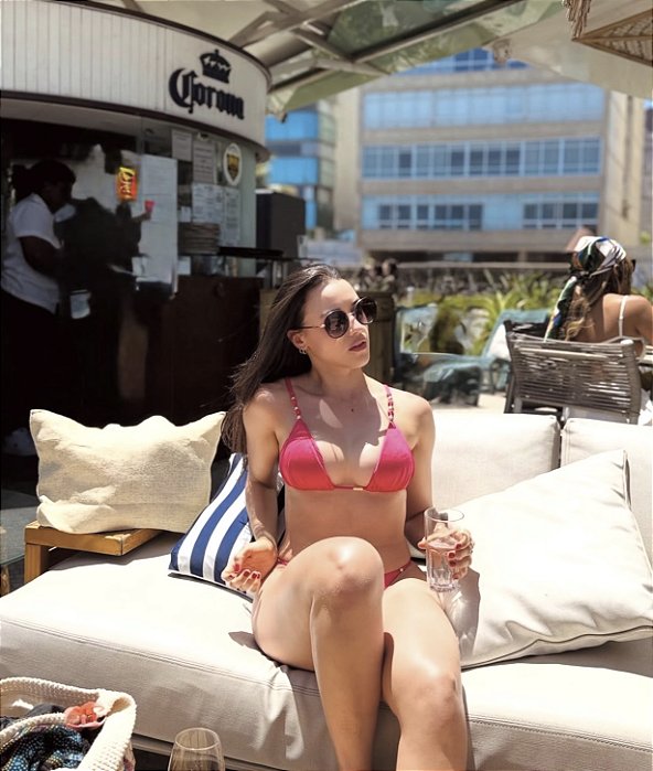 Biquíni Cortininha Pink Melancia Lacinho