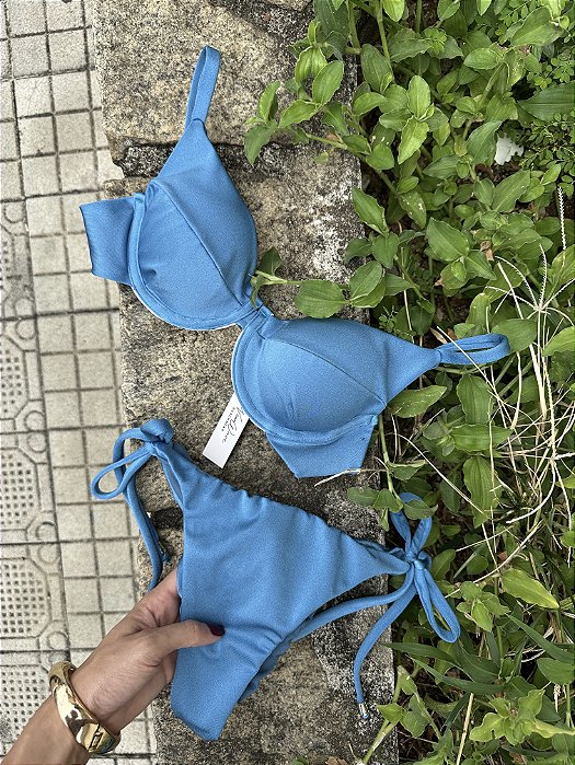 Biquíni Meia Taça Azul Navy Calcinha Lacinho