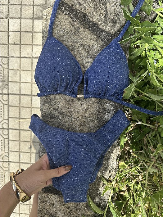 Biquíni Cortininha Azul Lurex Asa Delta