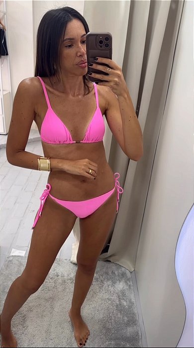 Biquíni Cortininha Rosa Chiclete Calcinha Lacinho