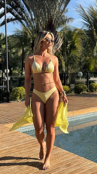 Biquíni Cortininha Amarelo Manteiga Asa Delta