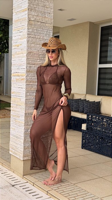 Saída Tule Longo Marrom