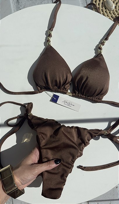 Biquíni Cortininha Marrom Cappuccino Lacinho