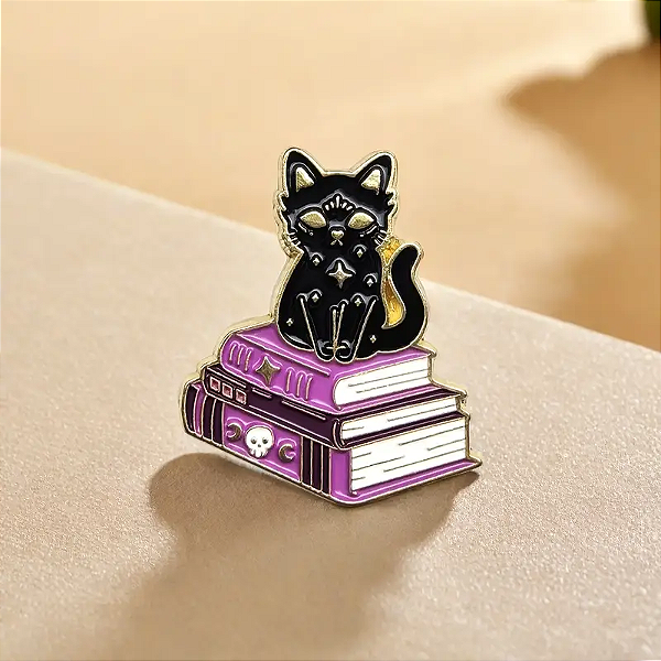 Pin Gato Preto e Livros