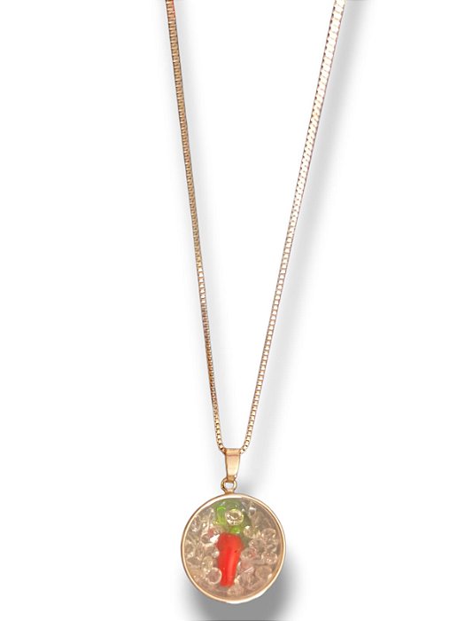 Talismã pimenta e cristais - semi-joia (Prata folhada)