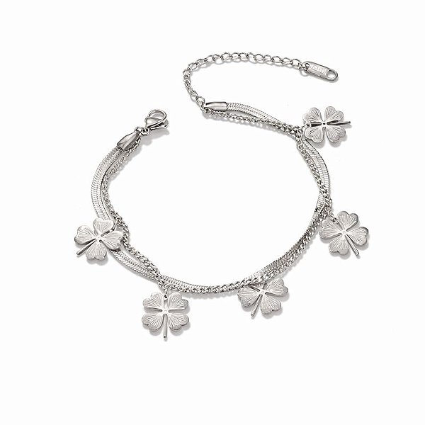 Pulseira Bracelete Trevo em Aço Inoxidável (sorte)