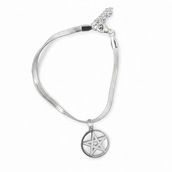 Pulseira com Pentagrama - Aço Inoxidável