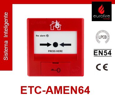 Acionador Manual Endereçável  Rearmável Inteligente, com LPCB, CE, EN54 - Eurofire Tecnologia