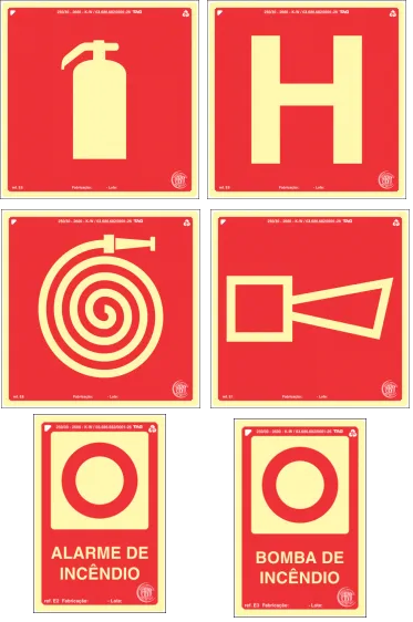 Placa Sinalização Equipamentos - Extintor, Alarme, Sirene, Hidrante, Mangueira... ABNT