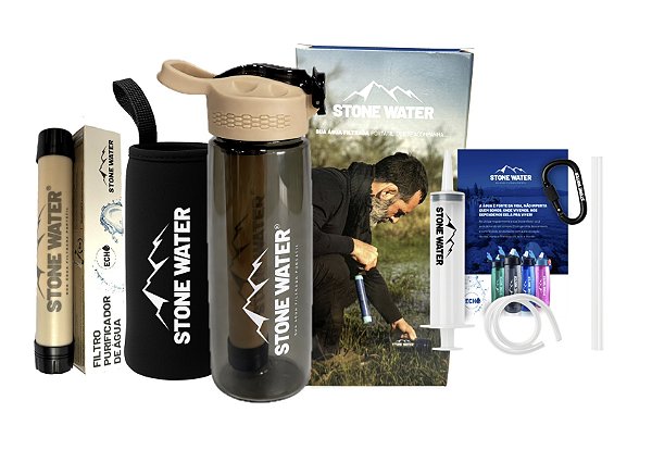kit Completo Stone Water Garrafa com Filtro + 1 Filtro extra + GANHE 1 Capa Térmica + 4 Acessórios