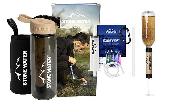 Garrafa Stone Water com filtro + Capa Térmica + GANHE 4 Acessórios