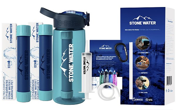 Garrafa Stone Water com filtro + 2 filtros extras + GANHE 4 Acessórios