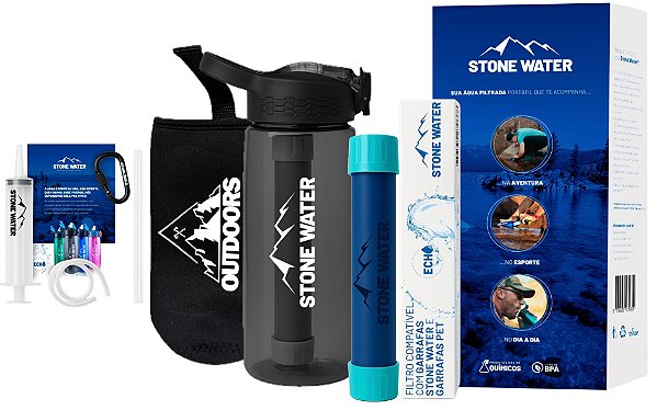 Garrafa Stone Water com filtro + Capa Edição Especial CANAL OUTDOORS + GANHE 4 Acessórios