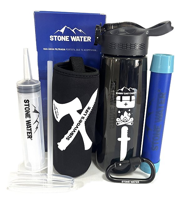 Garrafa Stone Water com filtro Edição Especial SOBREVIVÊNCIA + Capa Térmica + GANHE 4 Acessórios