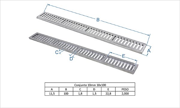 Grelha de Alumínio Fundido com Caixilho 10 x 100