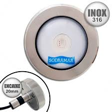 Luminária LED COB Aço inox 316 - RGB 10 W para tubos de 20mm - cabo 1,5