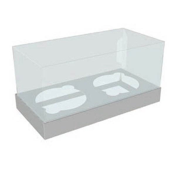 CAIXA CUPCAKE 2 UNIDADES TAMPA TRANSPARENTE SILVER (C/10)