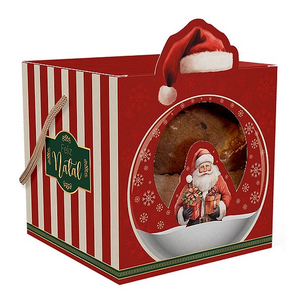 CAIXA MINI PANETONE COM ALÇA E VISOR 100/150GR (C/5) - NATAL NOEL