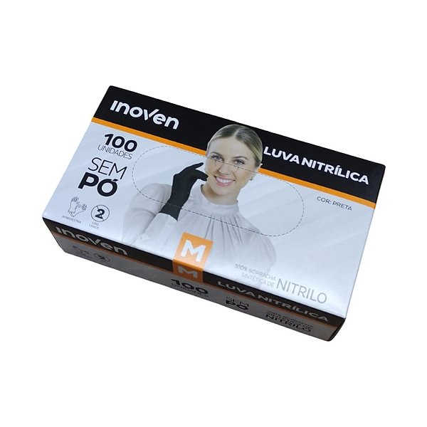 LUVA NITRÍLICA PRETA MÉDIA INOVEN (C/100)